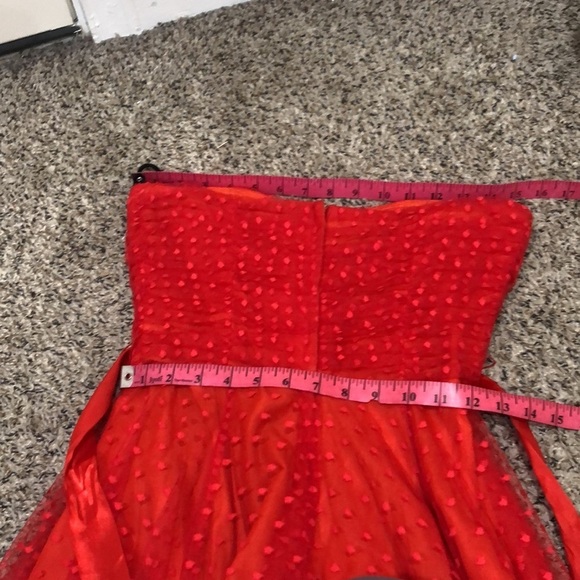 Vintage Formal Maxi Dress Size XS Red Swiss Dot Strapless Ruched Bust Gown - Picture 6 of 9